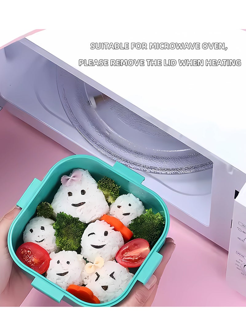 Twisoo Square Bento Lunch Box Set for Kids, 3-Compartment Portable Food Container with Sealed Lid, Cute Rabbit Anime Design, Includes Fork & Spoon, Ideal for School & Work, 800ml (Rabbit ) - Image 4