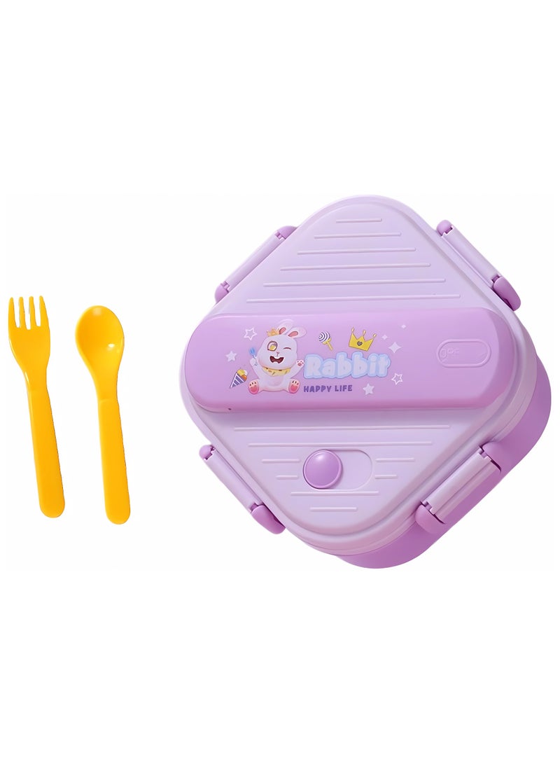 Twisoo Square Bento Lunch Box Set for Kids, 3-Compartment Portable Food Container with Sealed Lid, Cute Rabbit Anime Design, Includes Fork & Spoon, Ideal for School & Work, 800ml (Rabbit ) - Image 1