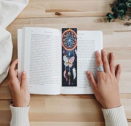 NEGEKFKX 6 Pcs Dreamcatcher Cross Stitch Bookmark Kit for Adult Beginners,Flowers Cross Stitch Kits 14 CT DIY Crossstitch Kits Adult Stamped Bookmark Embroidery Bookmarks Kit - Image 4