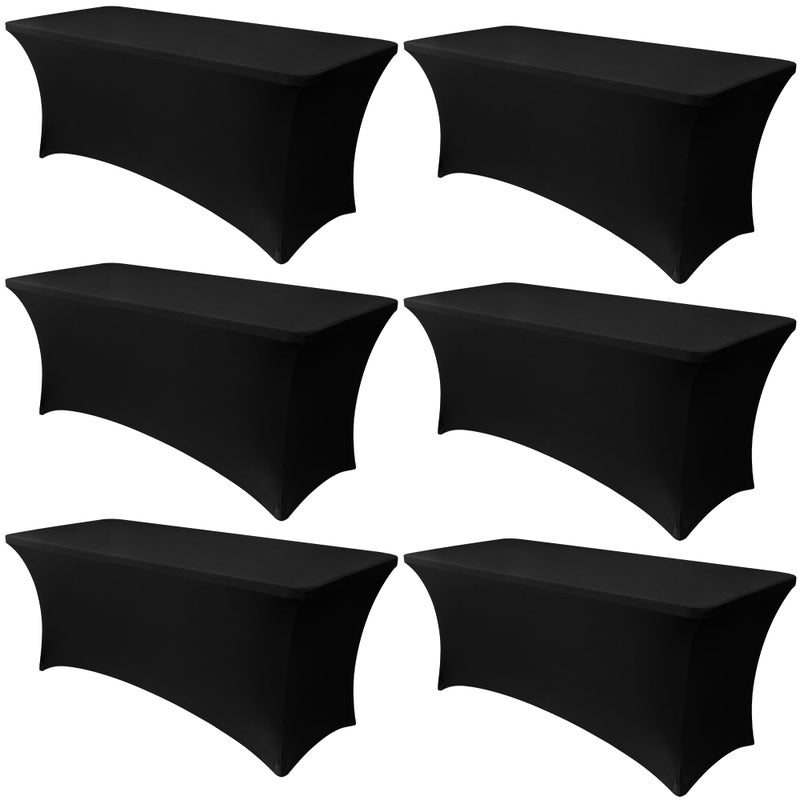 Obstal 6 Pack Stretch Spandex Table Covers for 8 Foot Tables  8 FT Universal Rectangular Fitted Tablecloth Protector for Wedding Banquet Party Black 96 Length x 30 Width x 30 Height Inches