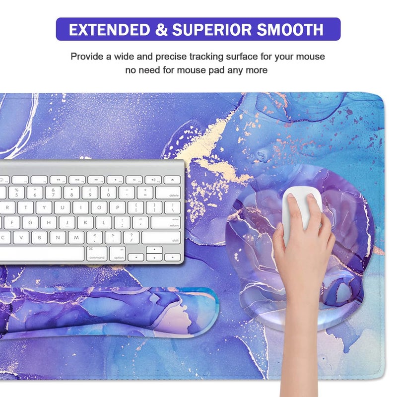 Yunoble 4-in-1 Gaming Mouse Pad Wrist Support Setï¼ŒDesk Pad + Mouse Pad with Wrist Rest + Keyboard Wrist Rest + Coaster, Ergonomic Design for Home Office Study Game - Purple Marble - Image 5