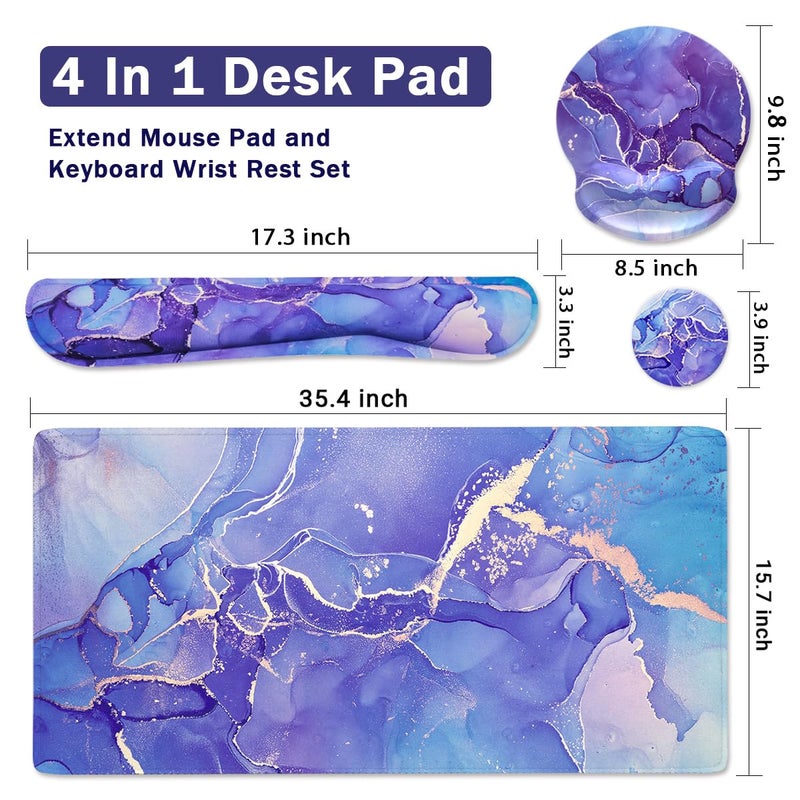 Yunoble 4-in-1 Gaming Mouse Pad Wrist Support Setï¼ŒDesk Pad + Mouse Pad with Wrist Rest + Keyboard Wrist Rest + Coaster, Ergonomic Design for Home Office Study Game - Purple Marble - Image 2