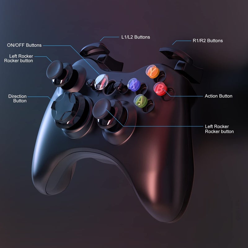 W&O Wireless Controller Compatible with Xbox 360 2.4GHZ Gamepad Joystick Wireless Controller Compatible with Xbox 360 and PC Windows 7,8,10,11 with Receiver (Black) - Image 3