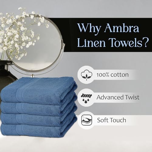 Ambra Linens 500 GSM Highly Absorbent Towels Set, 100% Cotton, Soft and Plush, All Seasons Use, Large, Everyday Use, Durable (4 Pcs Hand Towel Set, Dark Blue) - Image 5