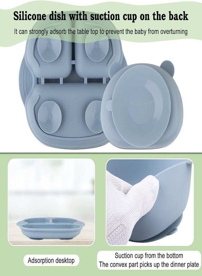 HEXONIQ® Baby Silicone Suction Plates, Baby Weaning Plate, Unbreakable Baby Plates with Suction for Toddlers Kids Self Feeding - Non-Slip Suction Divided Plate Suitable for High Chairs & Table (Blue) - Image 2