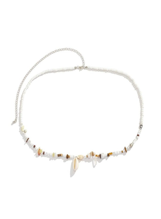 Aaishwarya Cowrie Shell With White & Brown Beads Beaded Waist Chain | Boho Beach Accessory | Hip Chains for Women and Girls | Elegant Kamarband - Image 1