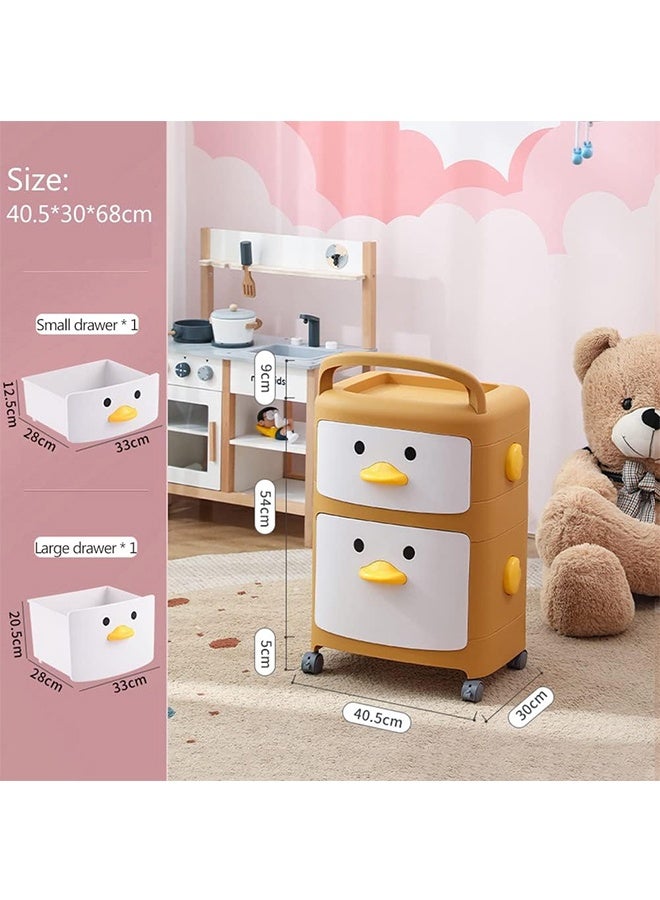 JCB CHIC صندوق تخزين من طابقين مع عجلات، منظم تخزين ألعاب الأطفال، صندوق تخزين ألعاب كبير مع درج، خزانة تخزين قائمة بتصميم كرتوني لغرفة نوم الأطفال، الحضانة، الروضة، فصل الحضانة - Image 2