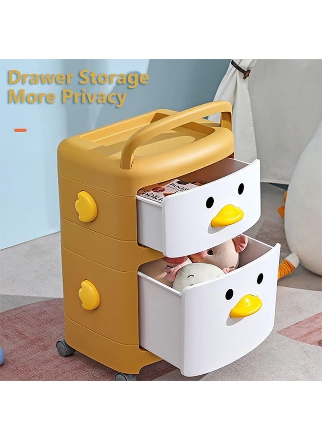 JCB CHIC صندوق تخزين من طابقين مع عجلات، منظم تخزين ألعاب الأطفال، صندوق تخزين ألعاب كبير مع درج، خزانة تخزين قائمة بتصميم كرتوني لغرفة نوم الأطفال، الحضانة، الروضة، فصل الحضانة - Image 3