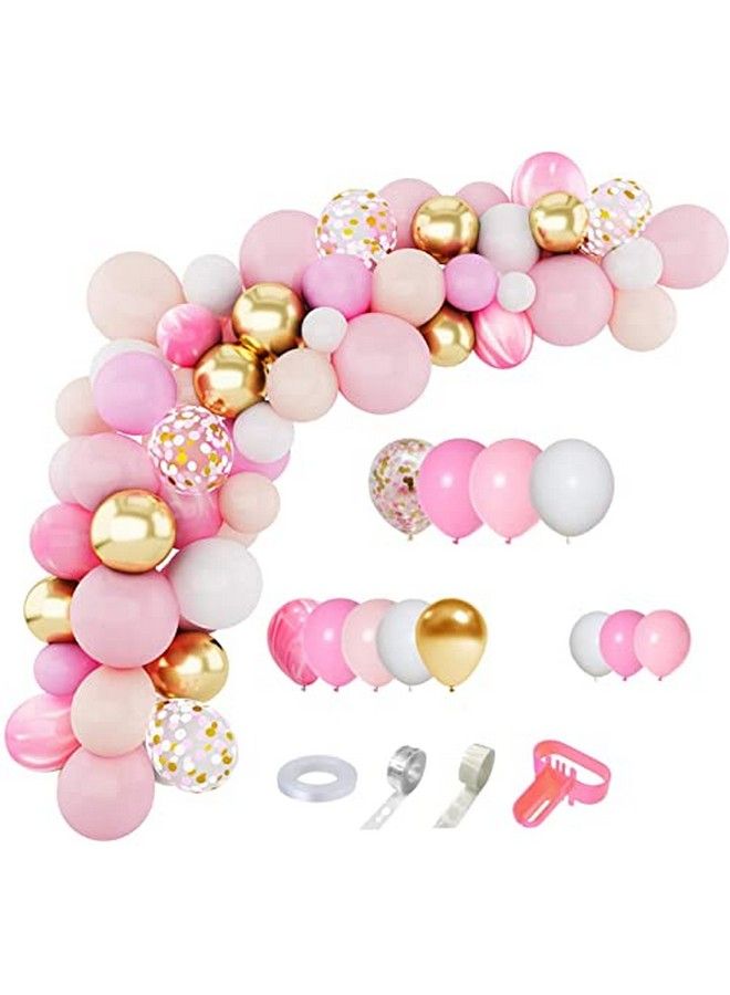 Amandir 144Pcs Pink Balloons Garland Arch Kit Light Pink Gold White Balloons Confetti Latex Metallic Balloons For Girl Birthday Baby Shower Wedding Party Decorations Supplies - Image 1