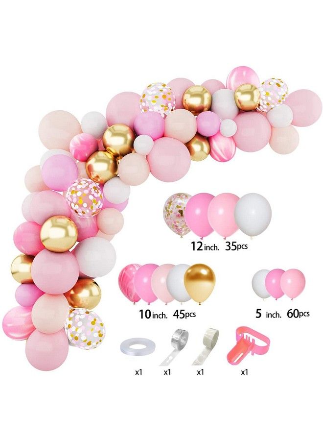 Amandir 144Pcs Pink Balloons Garland Arch Kit Light Pink Gold White Balloons Confetti Latex Metallic Balloons For Girl Birthday Baby Shower Wedding Party Decorations Supplies - Image 3