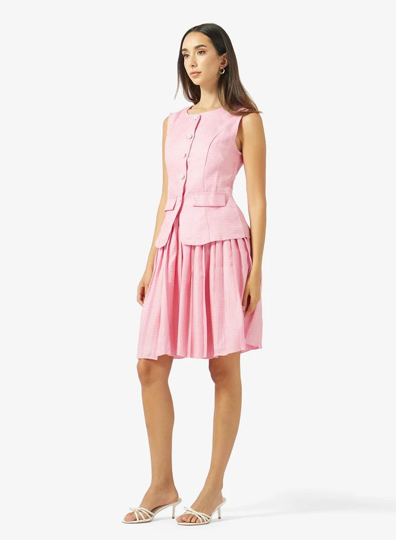 Ginger Structured Button Up Vest & Pleated Skirt Set