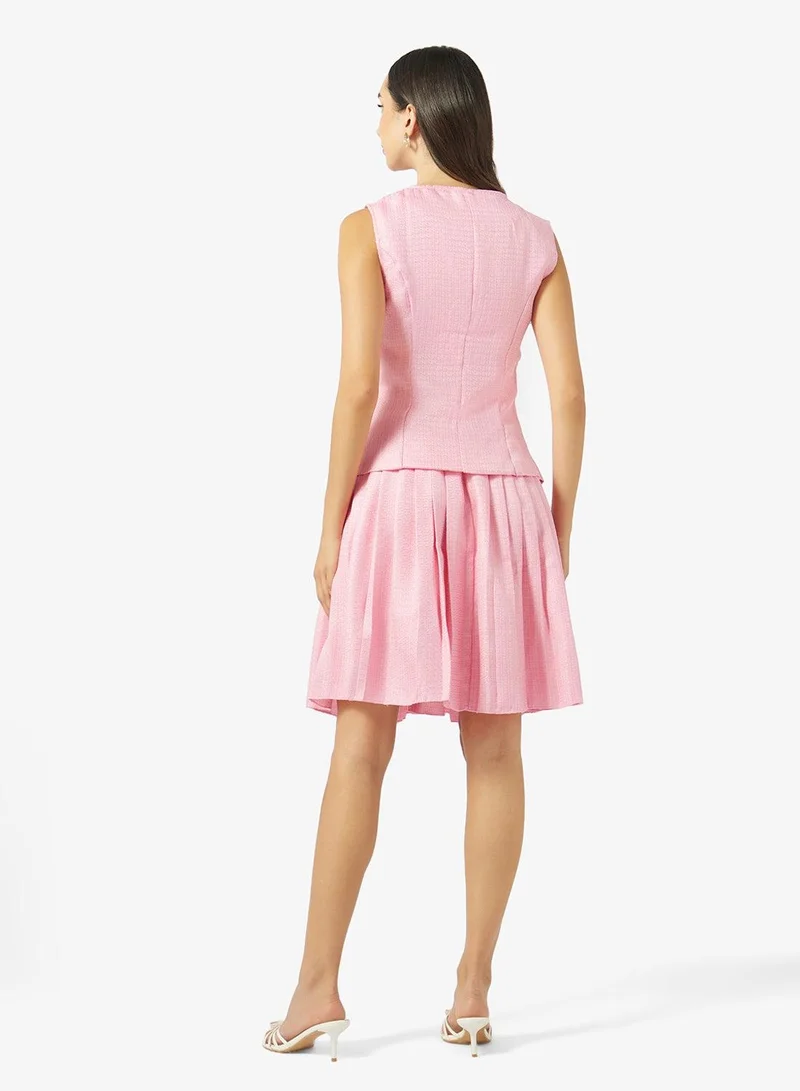 Ginger Structured Button Up Vest & Pleated Skirt Set