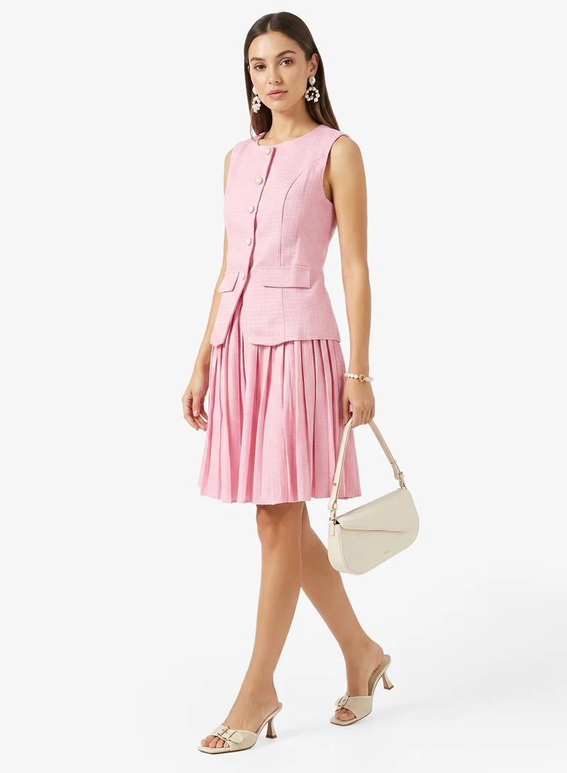 Ginger  Structured Button Up Vest & Pleated Skirt Set for Women | Best Price UAE