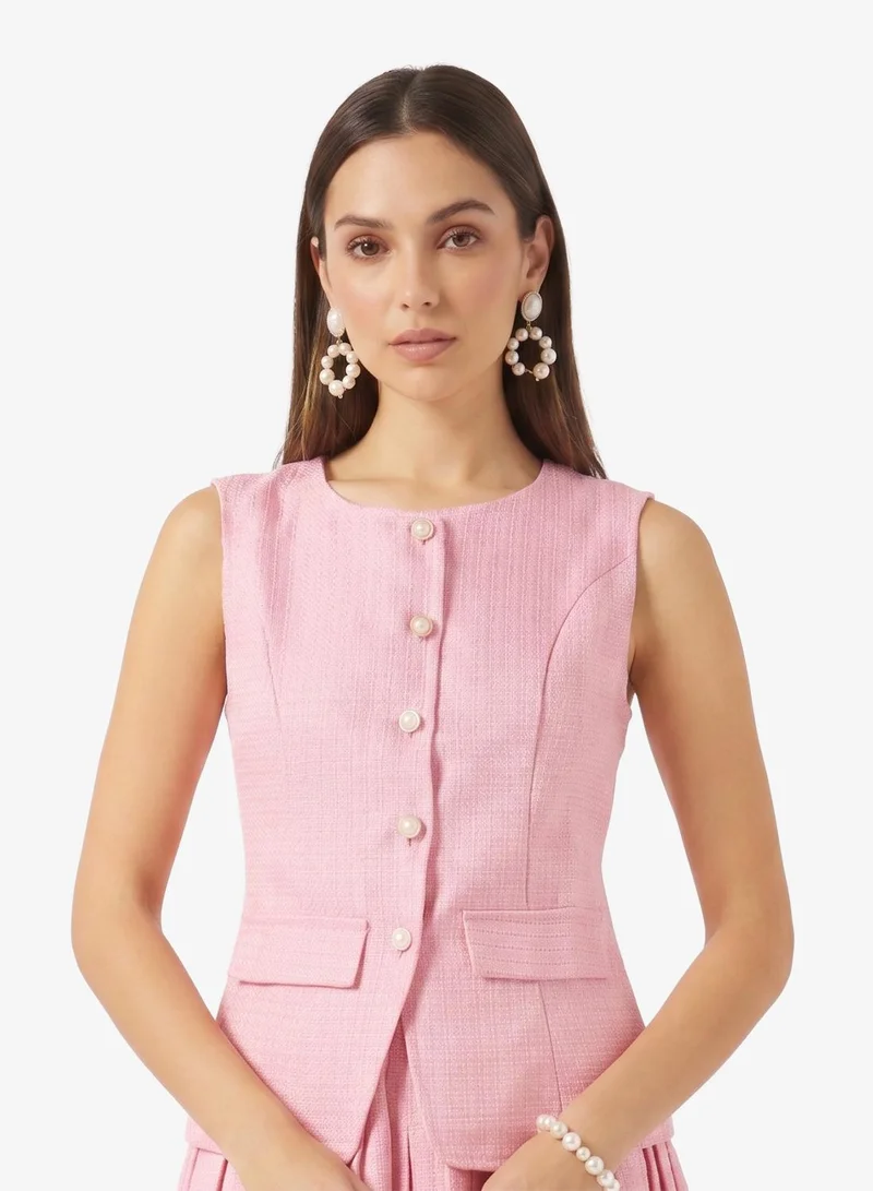 Ginger  Structured Button Up Vest & Pleated Skirt Set for Women | Best Price UAE