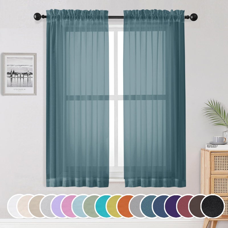 OWENIE Sheer Curtains 63 inch Length Set of 2  Rod Pocket Light Weight Sheer Curtains for Bedroom Living Room  Window Treatments Voile Sheer Curtains & Drapes  Each 42Wx63L inch  Dusty Blue - Image 1