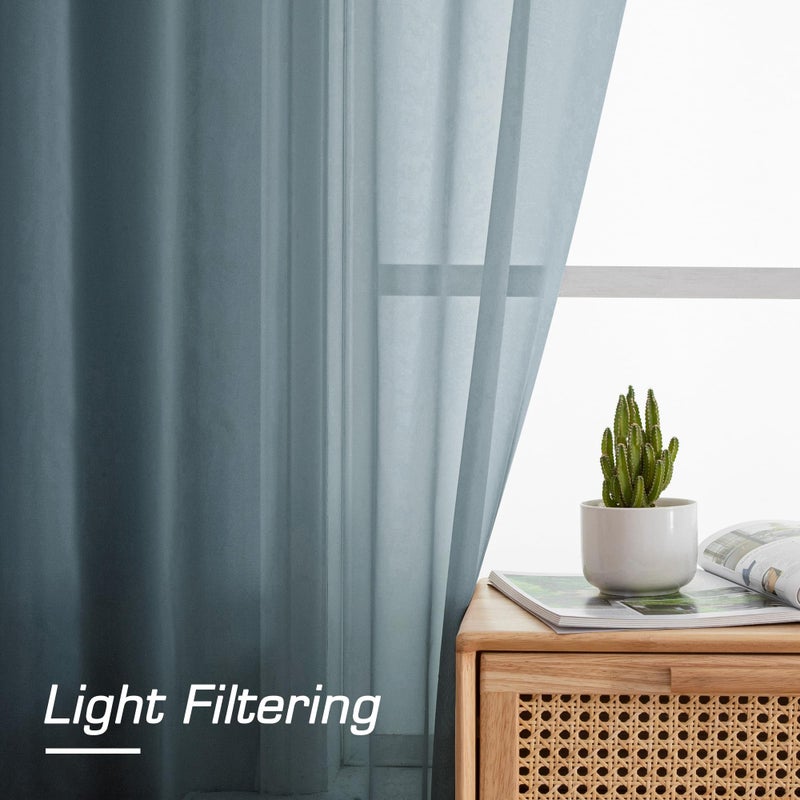 OWENIE Sheer Curtains 63 inch Length Set of 2  Rod Pocket Light Weight Sheer Curtains for Bedroom Living Room  Window Treatments Voile Sheer Curtains & Drapes  Each 42Wx63L inch  Dusty Blue - Image 3