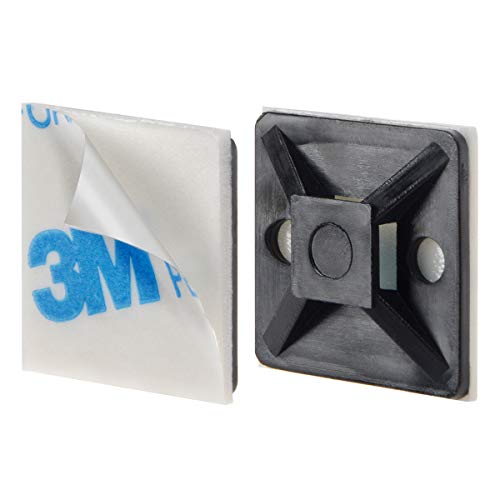 XHF 100 PCS 3/4" Black Self Adhesive Cable Zip Tie Mounts Wire Cable Clips Holders Management Anchors Organizer Holders Squares(HS-101S) - Image 2