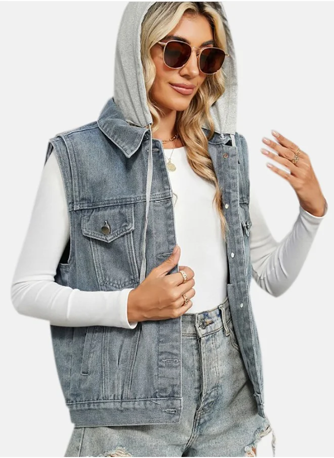 YUNIQEE Blue Collared Sleeveless Denim Jacket