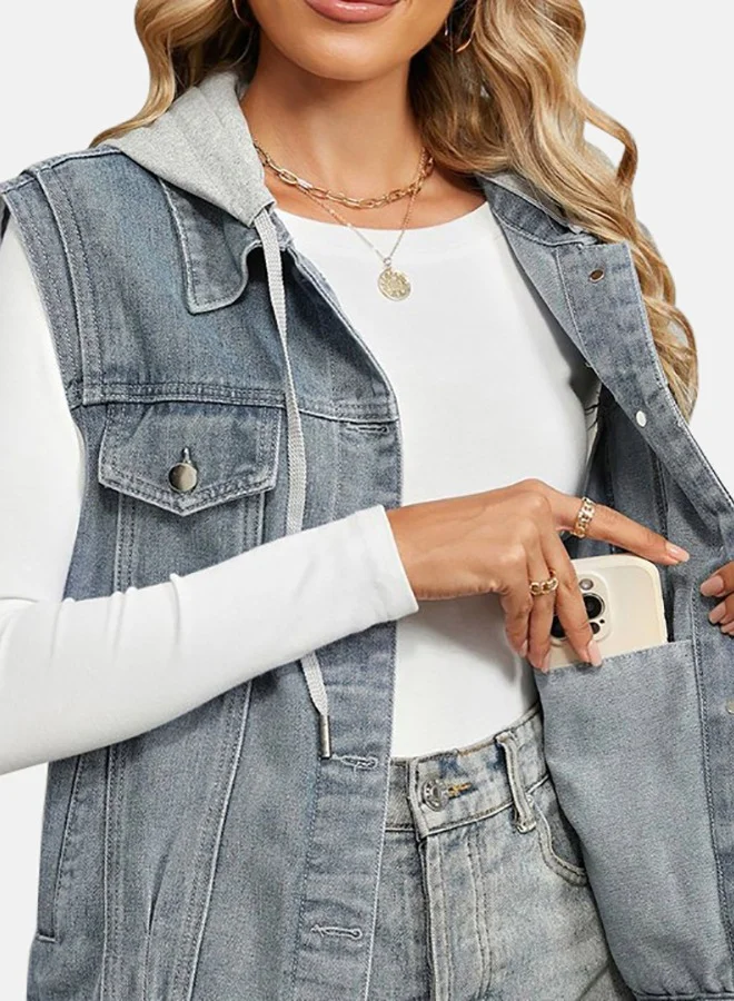 YUNIQEE Blue Collared Sleeveless Denim Jacket