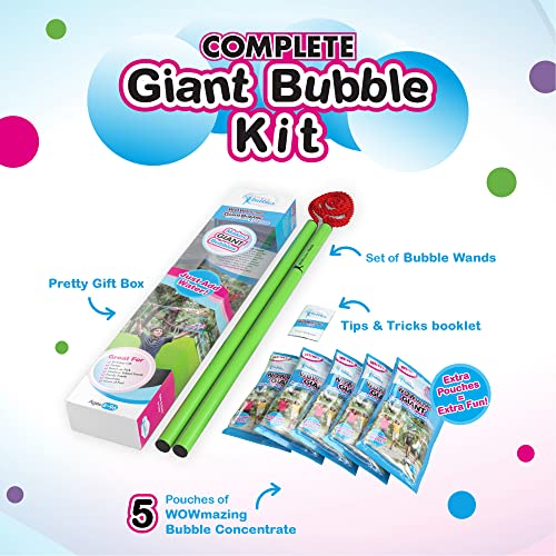 WOWMAZING Giant Bubbles Kit Plus – Big Bubbles for Kids with a Large Bubble Wand and Bubble Mix (Makes 1.5 Gallon) - Image 2