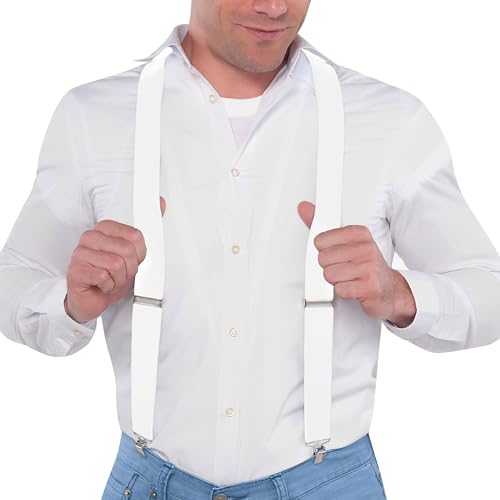 Amscan White Adjustable Metal Clip Accessory Suspenders - 1 Pack - Durable Polyester, Stylish & Versatile Accessory - Perfect For Weddings, Events & Everyday Elegance, One Size Fits Most - Image 2