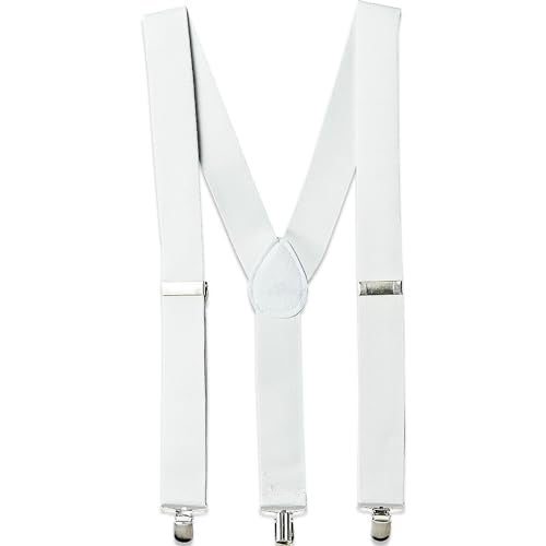 Amscan White Adjustable Metal Clip Accessory Suspenders - 1 Pack - Durable Polyester, Stylish & Versatile Accessory - Perfect For Weddings, Events & Everyday Elegance, One Size Fits Most - Image 1