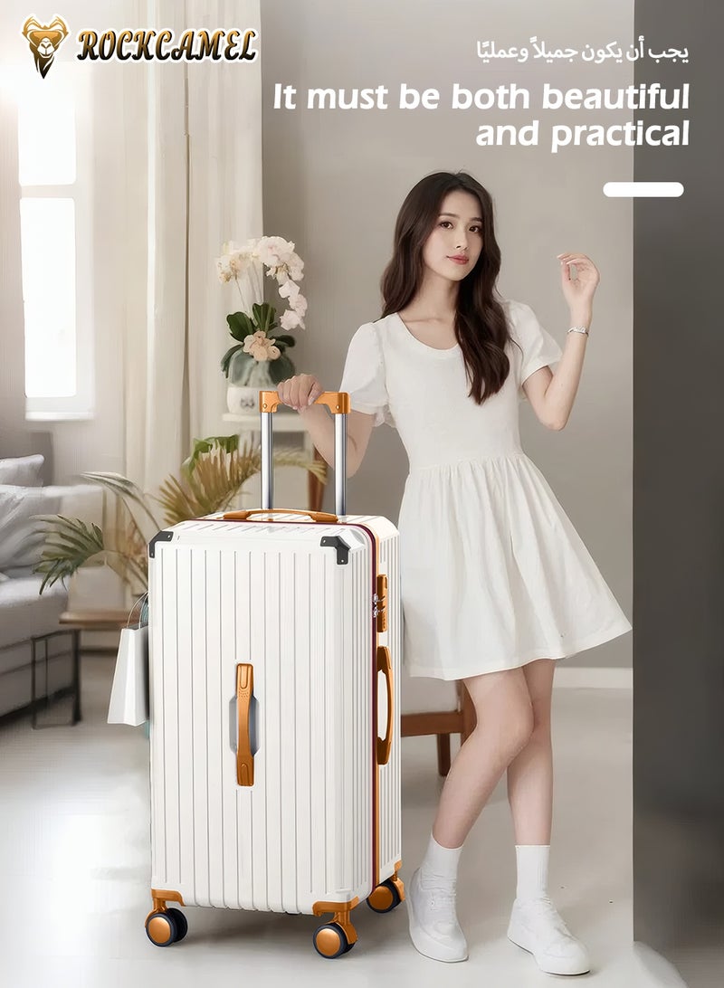 ROCKCAMEL حقيبة سفر 26 إنش بعجلات متطورة مقاومة للصدمات، بتصميم قابل للتوسيع 3:7، مع منفذ شحن USB، حاملة كوب وخطاف، وقفل سري، سعة كبيرة مناسبة للرجال والنساء - Image 3