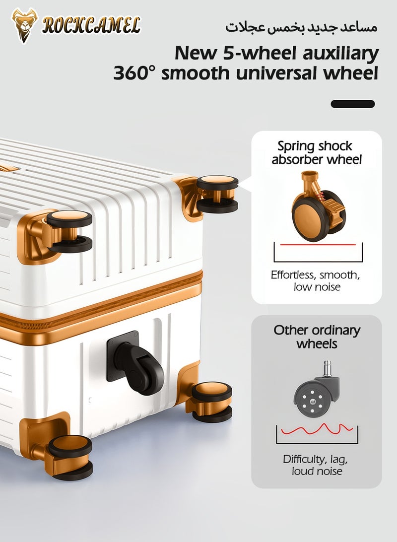 ROCKCAMEL حقيبة سفر 26 إنش بعجلات متطورة مقاومة للصدمات، بتصميم قابل للتوسيع 3:7، مع منفذ شحن USB، حاملة كوب وخطاف، وقفل سري، سعة كبيرة مناسبة للرجال والنساء - Image 4