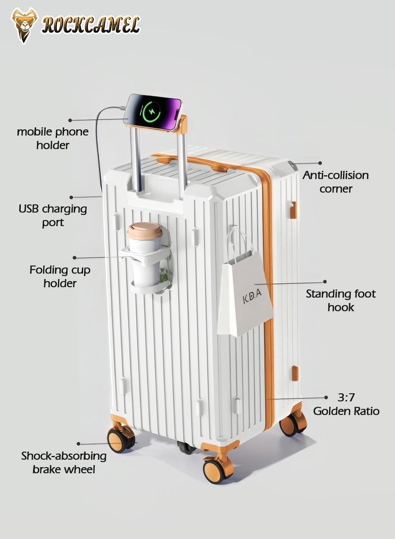 ROCKCAMEL حقيبة سفر 26 إنش بعجلات متطورة مقاومة للصدمات، بتصميم قابل للتوسيع 3:7، مع منفذ شحن USB، حاملة كوب وخطاف، وقفل سري، سعة كبيرة مناسبة للرجال والنساء - Image 5