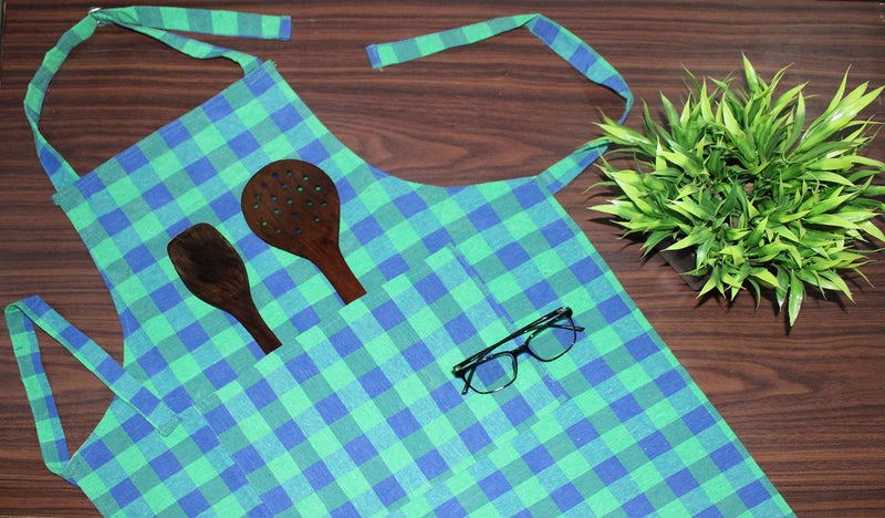 GLUN Waterproof Unisex Kitchen Apron Checkered with 2 Big Size Front Centre Pocket and Adjustable Neck Strap (Blue-Green) - Image 5