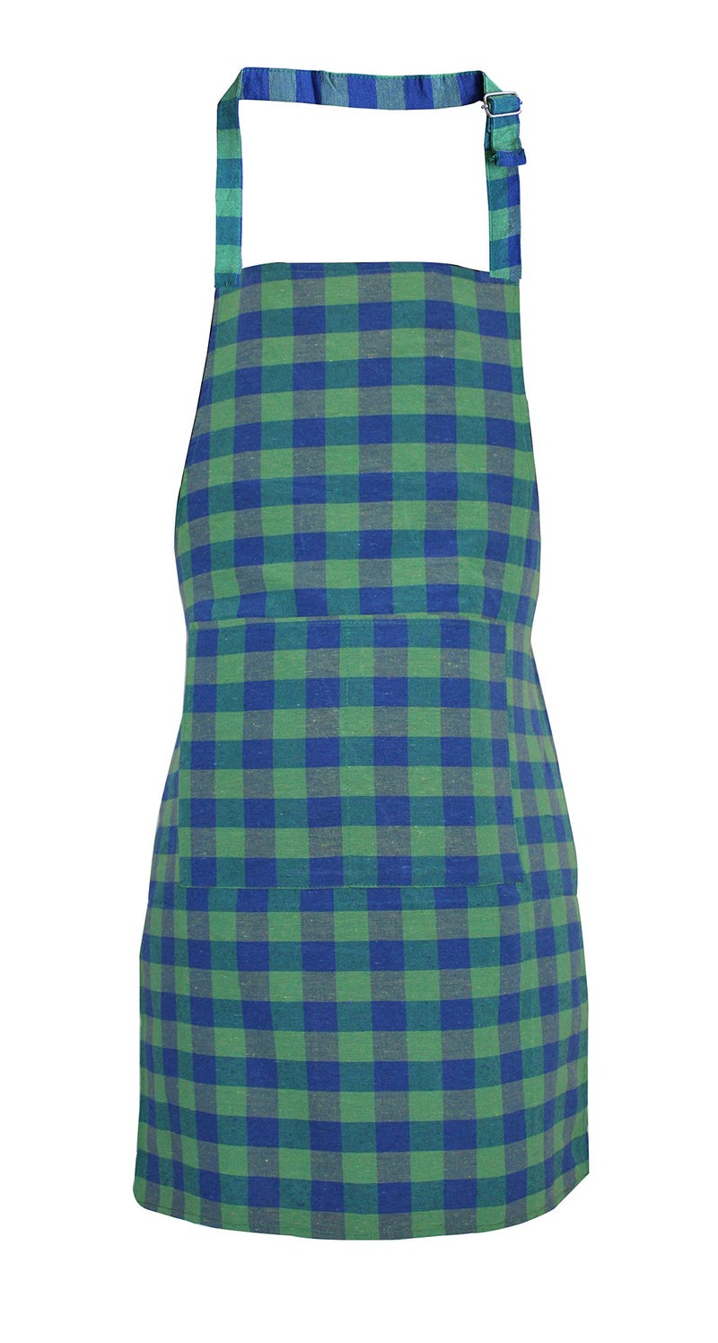 GLUN Waterproof Unisex Kitchen Apron Checkered with 2 Big Size Front Centre Pocket and Adjustable Neck Strap (Blue-Green) - Image 1