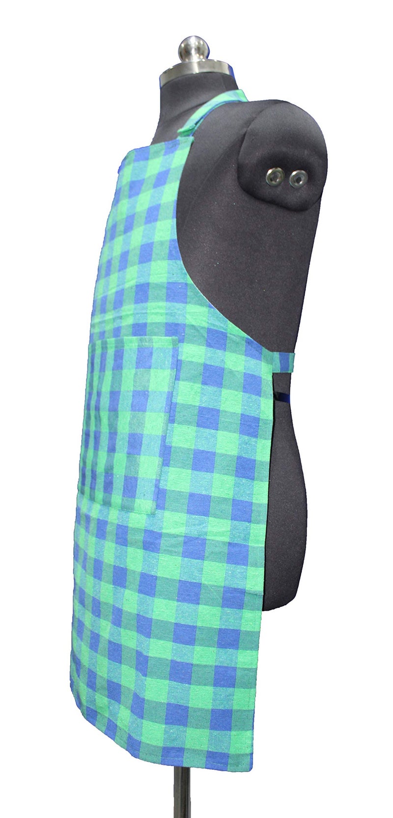 GLUN Waterproof Unisex Kitchen Apron Checkered with 2 Big Size Front Centre Pocket and Adjustable Neck Strap (Blue-Green) - Image 3