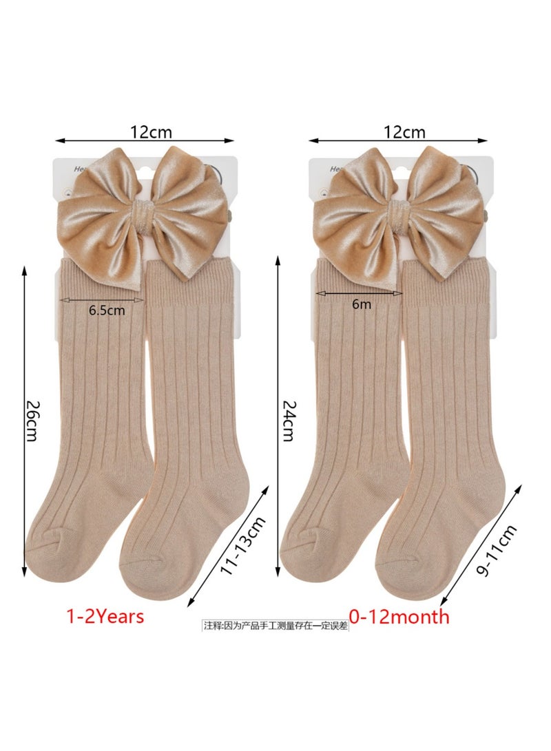 D'Daniela Mikha Socks & Ribbon Bow Set For Babies and Girls - Beige - Image 4