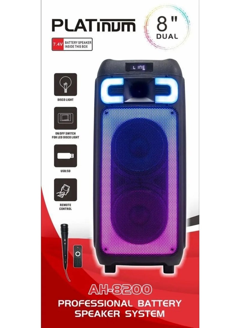 Platinum Bluetooth Speaker , Platinum AH-8200 Professional 8" Dual Bluetooth Speaker with LED Lights, Microphone & Remote – Portable Rechargeable Speaker System - Image 1