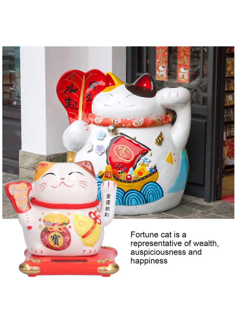 SYOSI Ceramic Maneki Neko Lucky Cat, Fortune  Chinese Eastern Cat Solar Powered Lucky Cat Happy Cat Waving Arm Fortune Cat Chinese Feng Shui Decor for Shop, Home, Restaurants, Car 3.9" x 3.7" x 4.1"  - Image 2