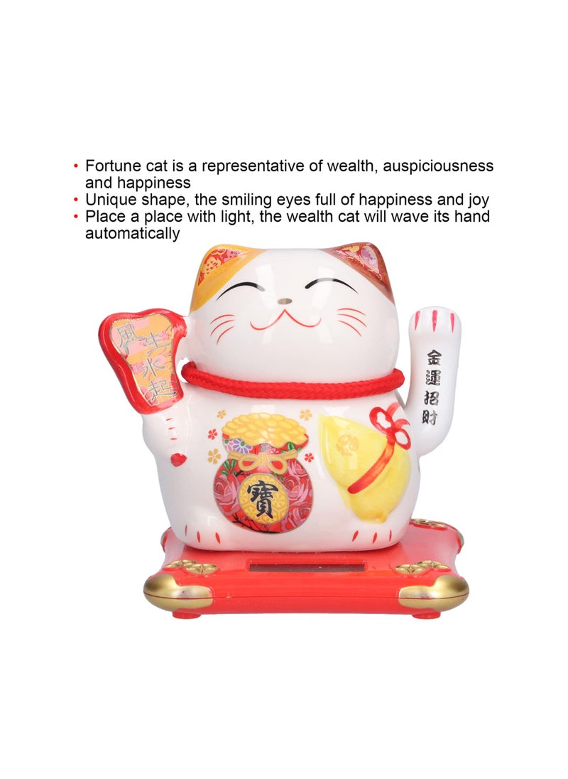 SYOSI Ceramic Maneki Neko Lucky Cat, Fortune  Chinese Eastern Cat Solar Powered Lucky Cat Happy Cat Waving Arm Fortune Cat Chinese Feng Shui Decor for Shop, Home, Restaurants, Car 3.9" x 3.7" x 4.1"  - Image 4