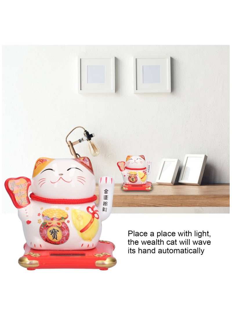 SYOSI Ceramic Maneki Neko Lucky Cat, Fortune  Chinese Eastern Cat Solar Powered Lucky Cat Happy Cat Waving Arm Fortune Cat Chinese Feng Shui Decor for Shop, Home, Restaurants, Car 3.9" x 3.7" x 4.1"  - Image 3