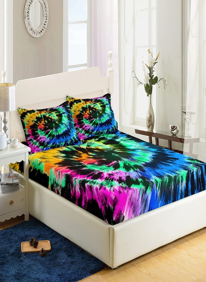 AILONEN Fulid Fitted Sheet Twin Size, Purple Tie Dye Bed Sheets for Teen Girls,Colorful Marble Bedroom Sheet Set,Tie Dye Bedsheets Set,Bedding Decor Set,1 Fitted Sheet and 2 Pillow Case,3 Piece - Image 1