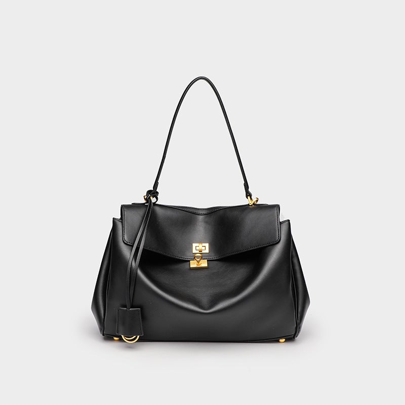Caheno Cow Leather Kelly Bag – Large Capacity Retro Handbag with Crocodile Pattern - Image 1