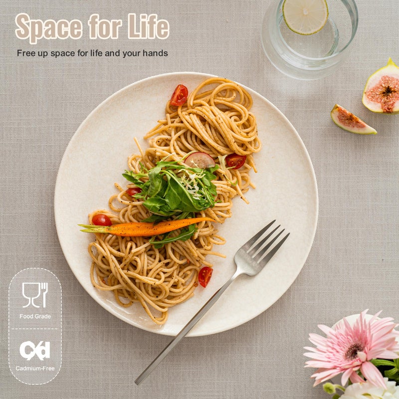 Dafuceramic Plates and Bowls Sets,12 Pieces Beige Dinnerware Sets for Kitchen, Reactive Glaze Dishes Set for 4, Dishwasher and Microwave Safe, Series Starflecked Shore (Beige) - Image 3