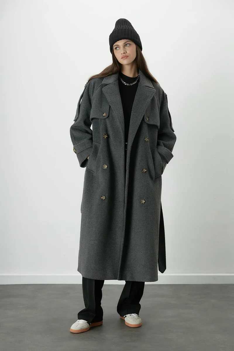Manuka Premium Belted Trench Coat Anthracite