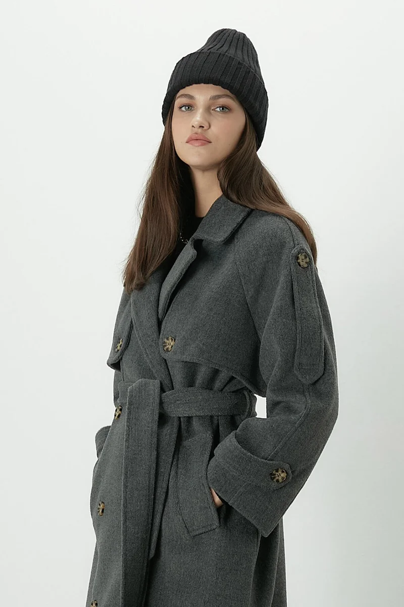 Manuka Premium Belted Trench Coat Anthracite