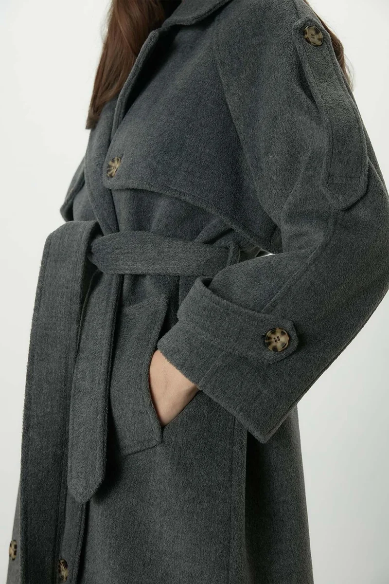 Manuka Premium Belted Trench Coat Anthracite
