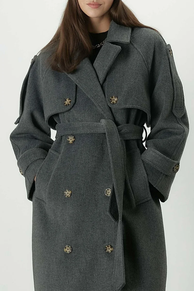 Manuka Premium Belted Trench Coat Anthracite