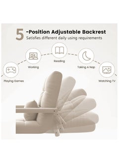 TAPIT Floor Sofa with Back Support and Armrest 5 Reclining Poistion Adjustable Floor Chair Folding Gaming Recliner Chair Floor Lounge Chair with Cushion for Gaming Reading (C-Beige)  - Image 2