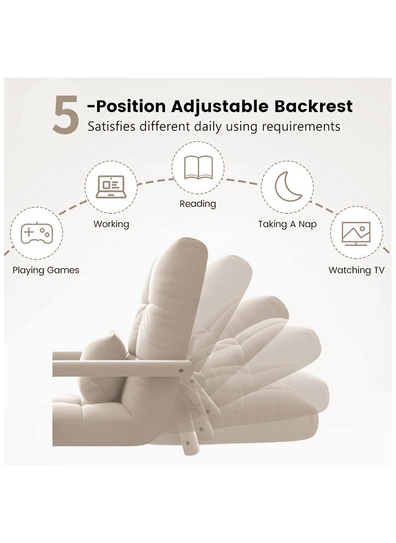 TAPIT - Floor Sofa with Back Support and Armrest 5 Reclining Poistion Adjustable Floor Chair Folding Gaming Recliner Chair Floor Lounge Chair with Cushion for Gaming Reading (C-Beige) - Image 1