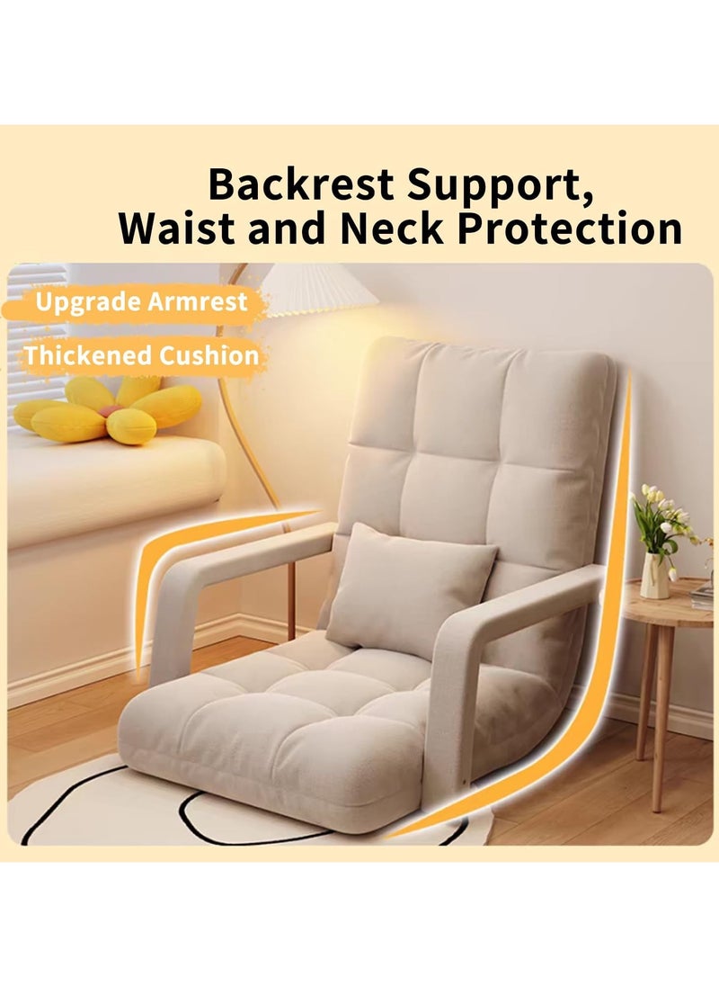TAPIT - Floor Sofa with Back Support and Armrest 5 Reclining Poistion Adjustable Floor Chair Folding Gaming Recliner Chair Floor Lounge Chair with Cushion for Gaming Reading (C-Beige) - Image 1