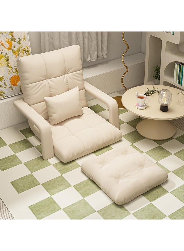 TAPIT - Floor Sofa with Back Support and Armrest 5 Reclining Poistion Adjustable Floor Chair Folding Gaming Recliner Chair Floor Lounge Chair with Cushion for Gaming Reading (C-Beige) - Image 1