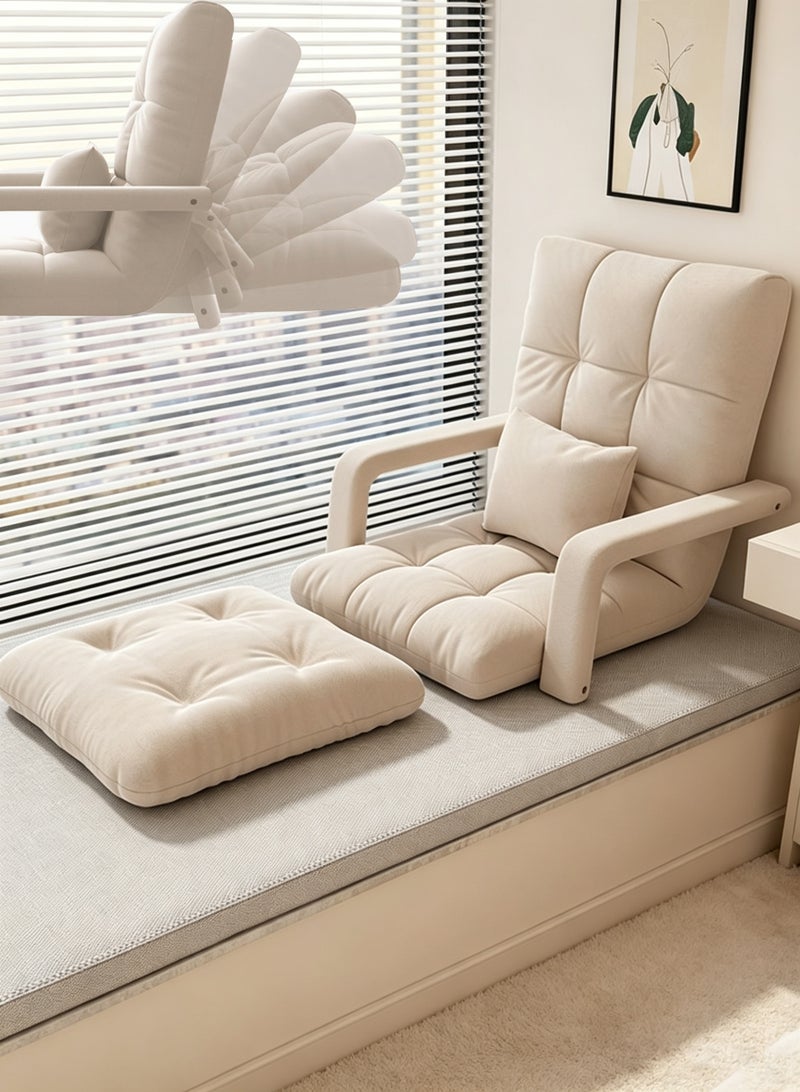 TAPIT Floor Sofa with Back Support and Armrest 5 Reclining Poistion Adjustable Floor Chair Folding Gaming Recliner Chair Floor Lounge Chair with Cushion for Gaming Reading (C-Beige) - Image 1