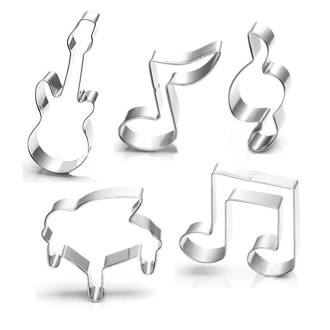 GUITAR PIANOMUSICAL NOTES SIGN MUSIC THEME BISCUIT COOKIE CUTTER 5 PIECE SET STAINLESS STEEL